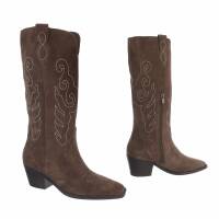 Damen Echtleder High-Heel Stiefel - khaki