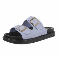 Leder Damen Pantoletten - blue