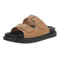 Leder Damen Pantoletten - camel