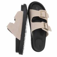 Leder Damen Pantoletten - khaki