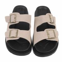 Leder Damen Pantoletten - khaki