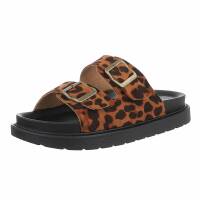 Leder Damen Pantoletten - leopard