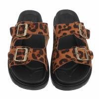 Leder Damen Pantoletten - leopard