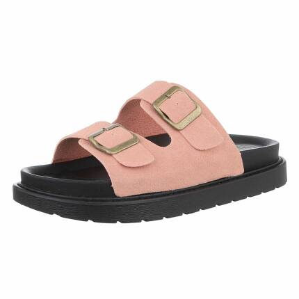 Leder Damen Pantoletten - pink