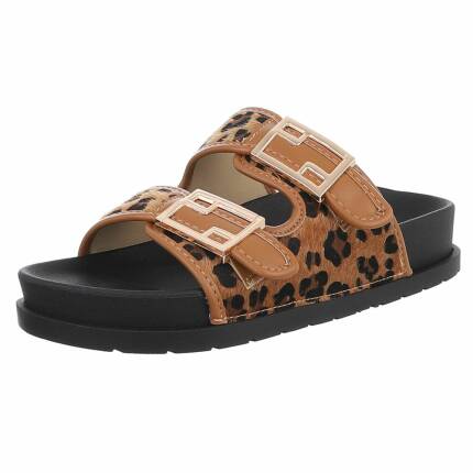 Damen Pantoletten - brownleopard