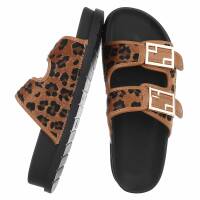 Damen Pantoletten - brownleopard