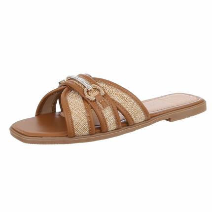 Damen Flache Sandalen - camel