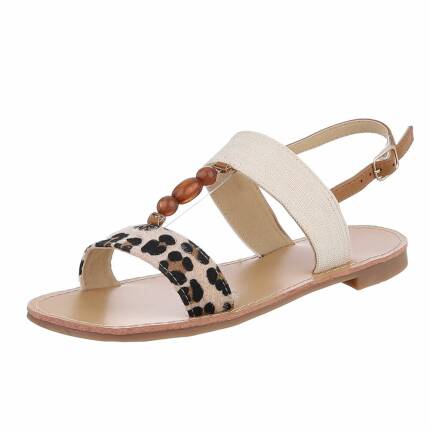 Damen Flache Sandalen - beigeleopard