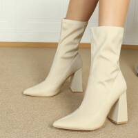 Damen High-Heel Stiefeletten - beige