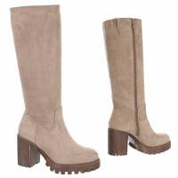 Damen High-Heel Stiefel - khakisuede