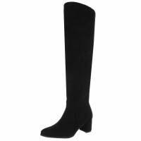 Damen Overknee-Stiefel - blacksuede