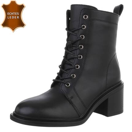 Leder Damen Schnürstiefeletten - black