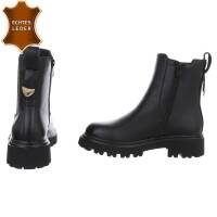 Leder Damen Chelsea Boots - black