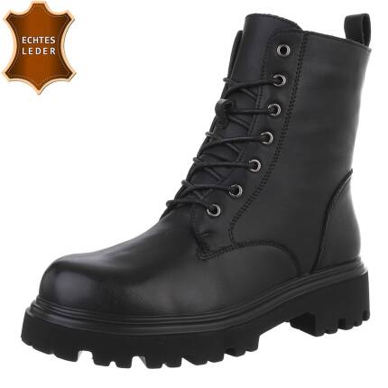 Leder Damen Schnürstiefeletten - black