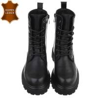 Leder Damen Schnürstiefeletten - black