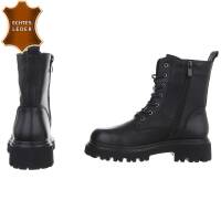 Leder Damen Schnürstiefeletten - black