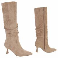 Damen High-Heel Stiefel - khakisuede