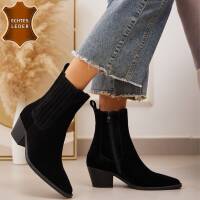 Damen Echtleder Western- & Bikerboots - black