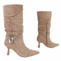 Damen High-Heel Stiefel - khakisuede