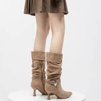 Damen High-Heel Stiefel - khakisuede