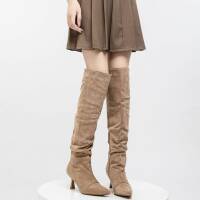 Damen Overknee-Stiefel - khakisuede