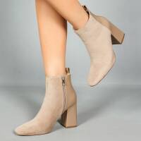 Damen High-Heel Stiefeletten - beige