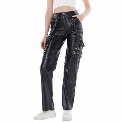 Damen Hose in Lederoptik von Laulia - black