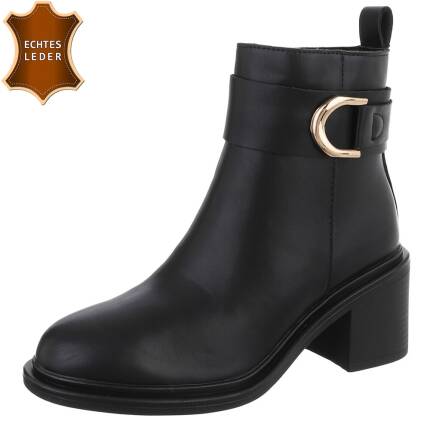 Damen Echtleder High-Heel Stiefeletten - black