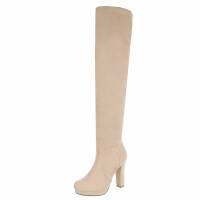 Damen Overknee-Stiefel - beige