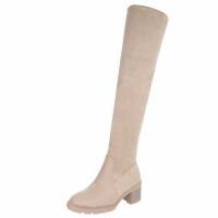 Damen Overknee-Stiefel - beige