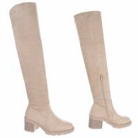 Damen Overknee-Stiefel - beige