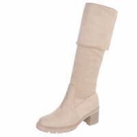 Damen Overknee-Stiefel - beige