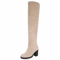 Damen Overknee-Stiefel - beigesuede