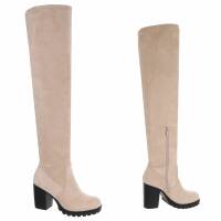 Damen Overknee-Stiefel - beigesuede