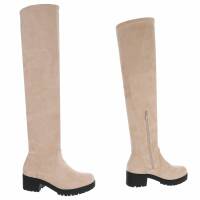 Damen Overknee-Stiefel - beigesuede