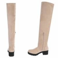 Damen Overknee-Stiefel - beigesuede