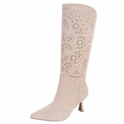 Damen High-Heel Stiefel - beigesuede