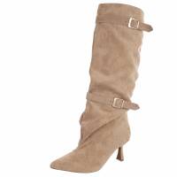 Damen High-Heel Stiefel - khakisuede