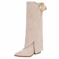 Damen High-Heel Stiefel - beigesuede