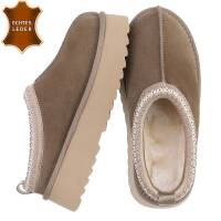 Damen Echtleder Winterstiefeletten - khaki
